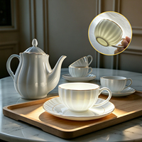 Service à thé (théière et tasse)en porcelaine fine (Bone China) avec bordure dorée de luxe – Service pour le thé de l'après-midi