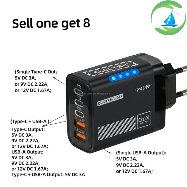 240W USB-C Fast Charging Station with QC3.0 Foldable Design for Laptop Tablet iPad for Cell Phone & Camera