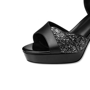 Sandales à plateforme élégantes à paillettes avec bride de cheville, bout ouvert, talon épais, tendance mode estivale pour femme, boucle de cheville réglable - Product Image 4