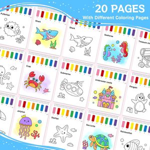 <span class=keywords><strong>Libro</strong></span> <span class=keywords><strong>de</strong></span> Pintura <span class=keywords><strong>de</strong></span> Acuarelas sin Manchas con Temática del Mundo Marino para Niños Pequeños y Niños <span class=keywords><strong>de</strong></span> 1 a 8 Años, Encuadernado Térmicamente, 10 Hojas - Product Image 2