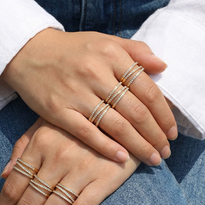 Cross Border Minimalist Design Micro Inlaid Lab Created Stones Three Layer Open Stainless Steel Gold Plated Fashion Unisex Ring - Product Image 2