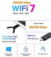 Adaptador WiFi7 de Triple Banda BE6500 USB 3.0, Dongle Inalámbrico sin Controlador, Adaptador de Red USB para Laptop y Notebook