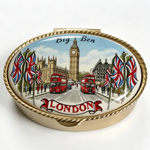 Bandeja Metálica de Recuerdo del Big Ben de Londres, Bañada en Oro, Pintada, Redonda, con Diseño Patriótico - Product Image 5