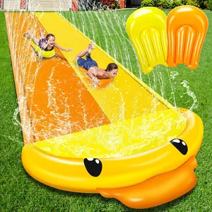 Summer Outdoor Water Play Inflatable Water Slides Slip Lawn Toy For Kids With 2 Bodyboards And Splash Pad Sprinkler