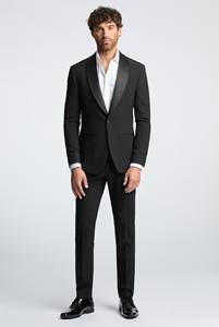 <span class=keywords><strong>Smoking</strong></span> <span class=keywords><strong>Nero</strong></span> da Uomo di Lusso su Misura Slim Monopetto in Tessuto Pettinato Antistatico Taglie Forti per Matrimoni e Feste - Product Image 4