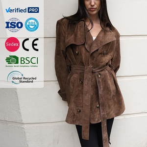 Cappotto da donna alla moda <span class=keywords><strong>in</strong></span> camoscio <span class=keywords><strong>con</strong></span> <span class=keywords><strong>cintura</strong></span> corta giacca calda giacca scamosciata <span class=keywords><strong>in</strong></span> <span class=keywords><strong>vita</strong></span> autunnale - Product Image 1