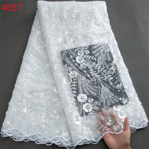 4057 precio al por mayor tela de encaje africano de lujo con cuentas y diseños de perlas Aso Oke para ropa de fiesta de mujeres nigerianas - Product Image 1