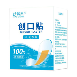 Miao Qi Ling - Parche para heridas de 72 mm x 13 mm, tipo PU impermeable, caja de 100 unidades para cortes y rasguños menores - Product Image 1