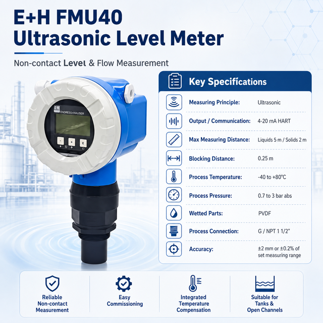 E+H FMU40 Ultrasonic Level Meter Non Contact Level Sensor Smart Transmitter High Accuracy Industrial Liquid Measurement