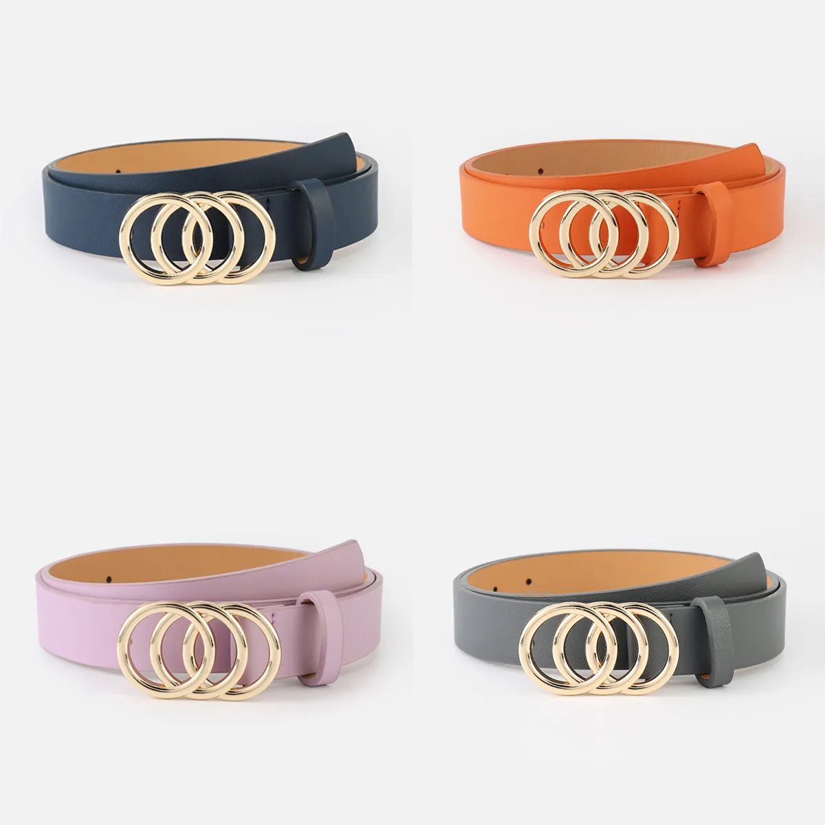 Four-color simple three-circle round buckle belt casual with jeans fashion orange belt women