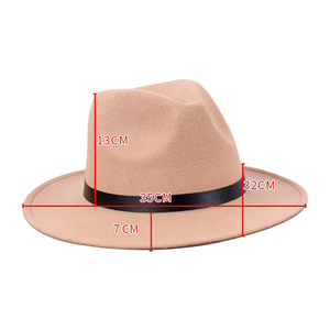 Fedora Hat Solid Color Felt Unisex Adult British Retro Jazz Style Flat Brim Gentleman Hat 35cm Width 13cm Height - Product Image 1