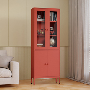Armoire de rangement à 4 portes pour la maison Armoire de présentation avec porte en verre et pieds debout Étagère de présentation de livres en acier pour le salon - Product Image 3