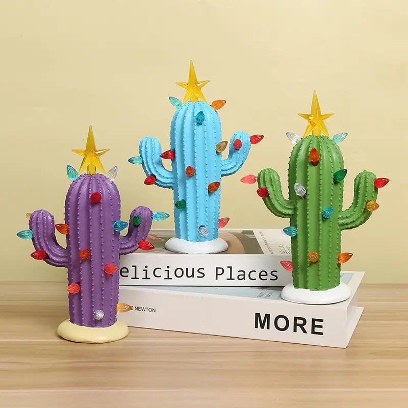 Cactus populaire plantes en pot avec lumières noël vacances décoration de la maison salon bureau résine artisanat Art ornements