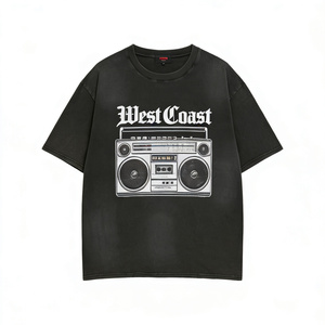 T-shirt <span class=keywords><strong>Hip</strong></span> <span class=keywords><strong>Hop</strong></span> West Coast da uomo, oversize, in cotone nero, stile retrò musicale - Product Image 1