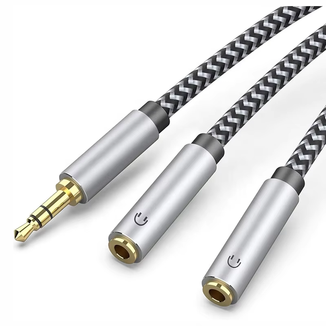 Metal Gold Plated Hifi 3.5MM Earphone Headset Headphone Y Splitter Extension Audio 1 Male 3.5MM to 2 Dual 3.5MM Female Cable