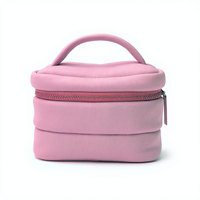 Sac cosmétique en néoprène rembourré matelassé avec poignée, sac de toilette pour soins de la peau, logo personnalisé, bleu, mignon, gonflé