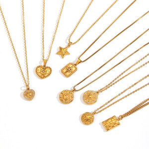 Collar con colgante de acero inoxidable con dije de corazón y estrella, cadena de clavícula en tono dorado para regalo, joyería de moda. - Product Image 4