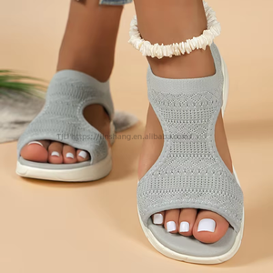 Sandales à talons compensés rondes en promotion, matière respirante, semelle extérieure confortable en EVA, chaussures d'été pour femmes - Product Image 4