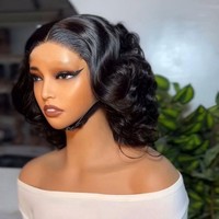Perruque Courte Bouclée Naturelle en Cheveux Humains, Sans Lacet, Ondulée et Volumineuse, Marron, 5x5, OEM