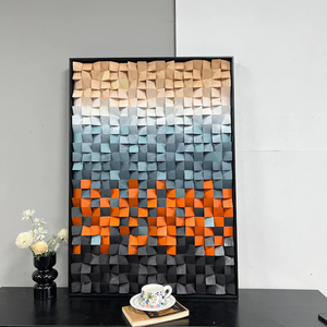 B&C ART Scultura 3D Artigianale Moderna in Legno con Cubi Geometrici Sfumati Colorati per Decorazione Murale - Product Image 1