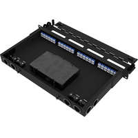 Panel Patch Fiber Optik Desain Tetap 1U 96F Baja Hitam Cold Rolled yang Dapat Disesuaikan, Tipe H, Pelat Fused, Konektor LC FM4H1, Garansi 30 Tahun