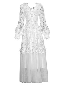 Abito lungo da donna formale da sera <span class=keywords><strong>2022</strong></span> <span class=keywords><strong>primavera</strong></span> <span class=keywords><strong>estate</strong></span> donna Sexy Tulle Mesh Patchwork abito lungo ricamato in pizzo XXL - Product Image 1