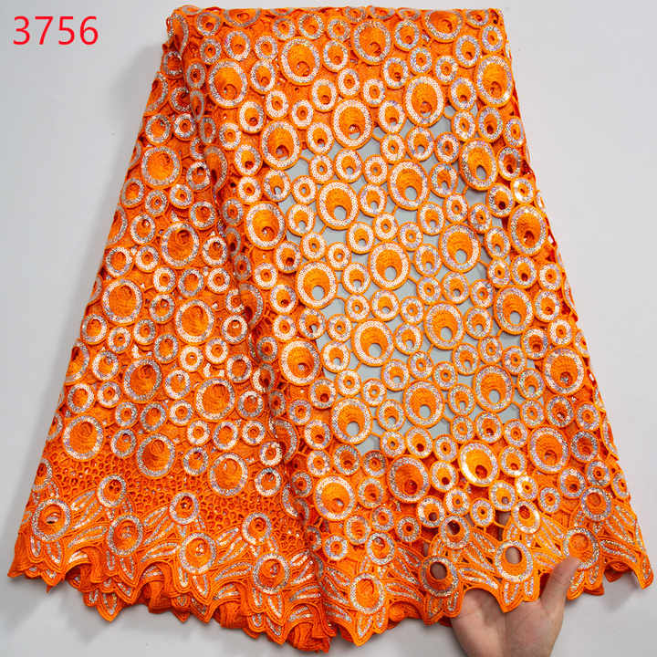 3756 High Quality African Cord Guipure Lace Fabric 2024 Red Nigerian Lace Fabric Sequined 5 Yard Luxury Wedding Dress for Women