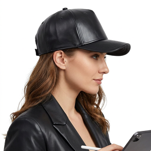 Luxury Black Leather Baseball Style Cap High Quality Adjustable Strap Fashion <b>Hat</b> <b>For</b> <b>Men</b> Women Outdoor Casual Wear - Product Image 5