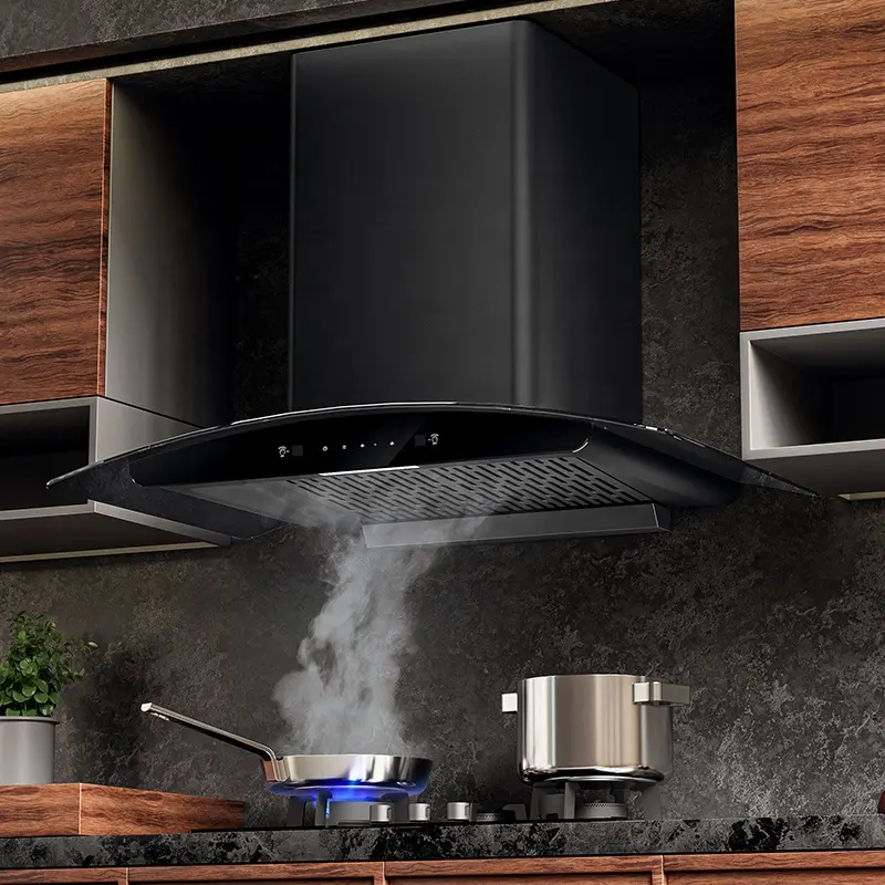 New Design Arc-Shaped Smoke Extractor Kitchen Cooker Chimney Hood With Led Display