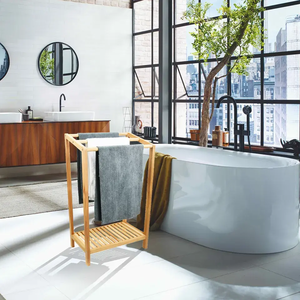 Type debout en bois de bambou robuste organisateur de vêtements multifonction à trois couches étendoir pour linge - Product Image 2