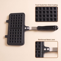 Pembuat Waffle Lipat Gantung untuk Kompor Gas, Aluminium Cor Anti Lengket Dua Sisi 33x21cm, untuk Dapur Rumah