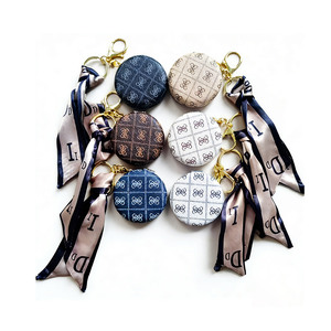 Portable Pocket Mirror Keychains Custom Logo Luxury Round Compact Mirror Keychain PU <strong>Leather</strong> Folding Makeup Mirror <strong>Key</strong> <strong>Chains</strong> - Product Image 2