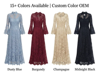 Robe longue évasée à manches longues en dentelle et perles, coupe trapèze, longueur cheville, pour femme, idéale pour les fêtes et bals de promo, grandes tailles (4XL-5XL), automne, antistatique et respirante