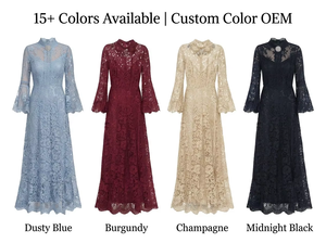 Vestido Maxi de Fiesta para Mujer con Manga Larga Acampanada, Encaje y Cuentas, Largo hasta el Tobillo, Corte A, Tallas Grandes (4XL-5XL), Otoño, Antiestático y Transpirable - Product Image 5