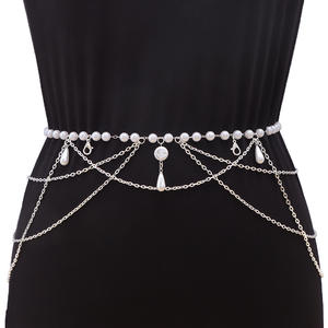 Cadena de cintura de perlas con borlas, estilo chino, accesorio Hanfu antiguo para mujer, cinturón de fiesta, blanco K, dos hebillas de langosta - Product Image 1