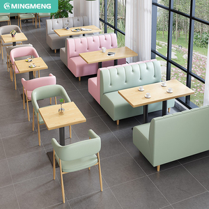Fabricante Fast Food Restaurant Furniture Design Green Cafe Booth Sofá Mesas de madera y sillas de comedor de cuero para restaurante - Product Image 4