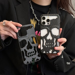Thời trang 3D Hollow Skull carbon fiber <span class=keywords><strong>Mobile</strong></span> Cover quay lại trường hợp đối với iPhone 16 15 14 13 12 11 Pro Max - Product Image 1