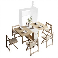 Ensemble table et chaises pliantes multifonctionnelles en bambou, idéal pour les petits appartements, usage domestique, extensible avec roulettes