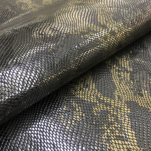 Snake Print Leather Metallic and Patent Leather <strong>Python</strong> Pattern Gold and <strong>Black</strong> Cow Skin - Product Image 3