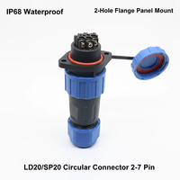 Connecteur d'alimentation étanche IP68 LD20 2-7 broches, montage sur panneau à bride 2 trous, fiche mâle/prise femelle, contact en laiton, à vis, pour écran LED