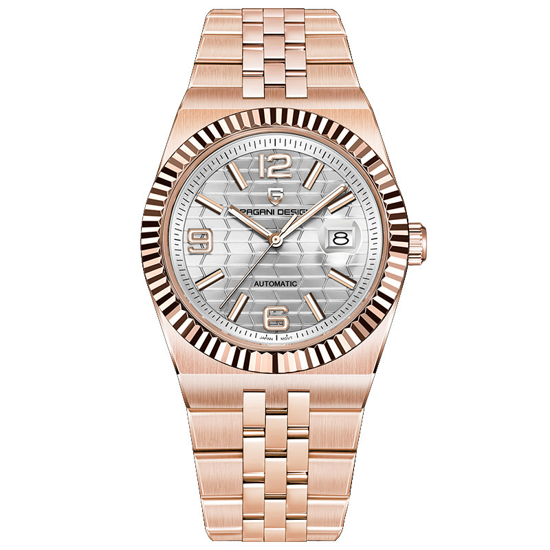 Rose gold case with white face