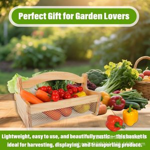 Cesta de madera rectangular para frutas y verduras, ecológica, para almacenamiento en la cocina, para uso en exteriores y camping. - Product Image 5