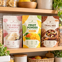 Sachets d'emballage personnalisés pour poudre de crème glacée, sachets refermables à fermeture éclair pour mélange de vanille et poudre de fruits fraise