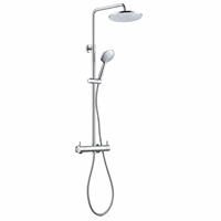 Ensemble de douche pluie rond en chrome poli avec mitigeur en laiton, fixation murale et douchette à main sur barre coulissante