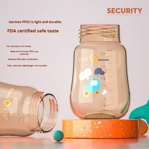 Biberon PPSU à large ouverture incassable avec poignée à motif de dessin animé, design en arc, grande tasse à paille en forme de bec de canard, une pièce - Product Image 4