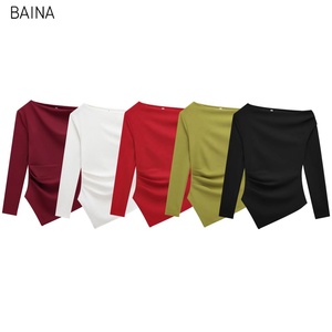 デザイン女性非対称弾性ブラウスビンテージ長袖女性シャツブルサトップス - Product Image 1