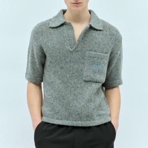 Polo personnalisé décontracté col en v demi manches avec poche mélange de laine couleur point hommes tricot été Standard pull 100% coton - Product Image 1