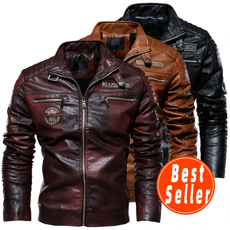Water Proof Stand Collar pu Leather Jacket Motorcycle Jacket Plush Leather Business Casual Jackets For Men