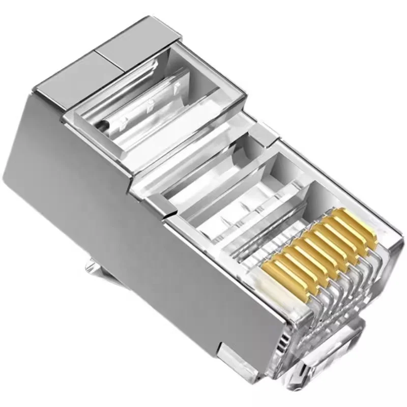 Conector CAT6 Metal Shield RJ45 Plug Modular banhado a ouro 8p8c STP totalmente abastecido