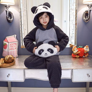 Nuovo <span class=keywords><strong>pigiama</strong></span> <span class=keywords><strong>invernale</strong></span> per bambini in pile di corallo da ragazza con cappuccio elastico in vita cartone animato traspirante e caldo vestito da casa - Product Image 2
